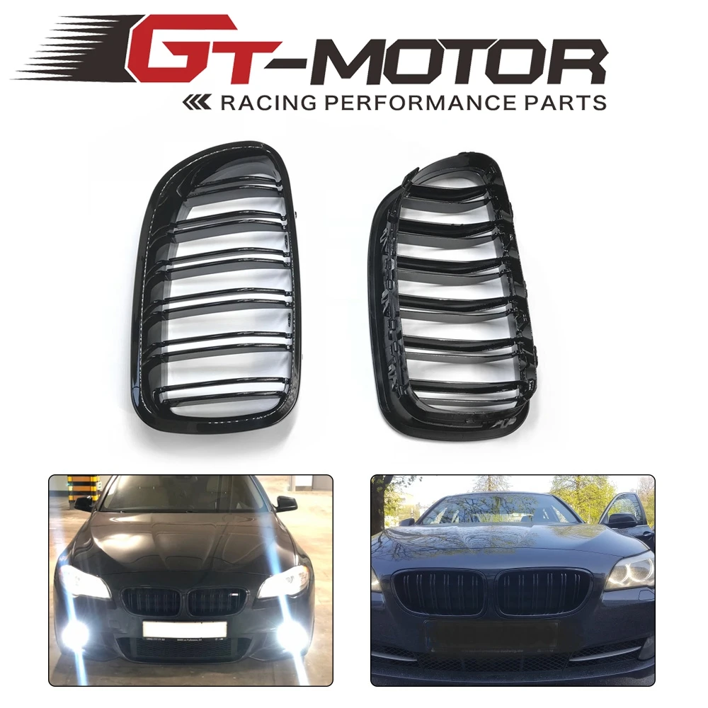 buy 5 Series F10 Glossy Black Dual Slat M5 Style Front Kidney Grille Grill For BMW F10 520i 523i 525i 530i 535i 2010 2016