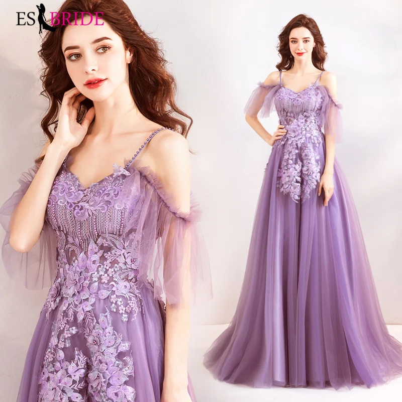 Фиолетовый Простой Элегантные вечерние платья сексуальный халат De Soiree 2019 A-Line вечернее платье длинное Vestidos De Fiesta De Noche ES2160