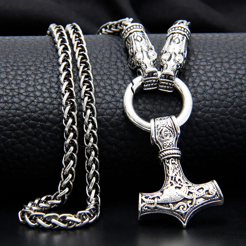 

14 Style Wolf Head life Tree Hammer Chain Viking Necklace Pendant Men Antique Silver Plated High Quality Talisman Indian Jewelry