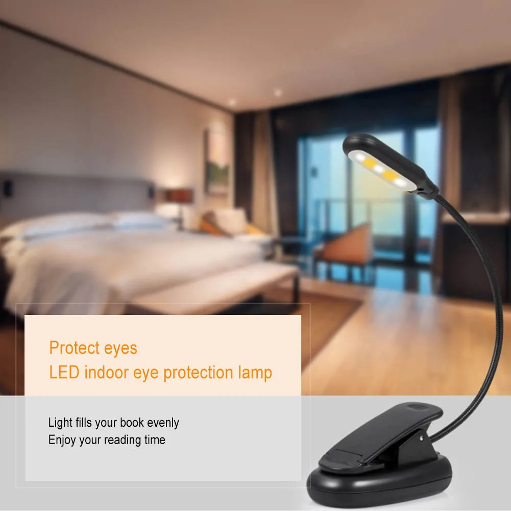 

Clamp Clip On LED Reading Light Flexible Bedside Lamp Portable Battery/USB Rechargeable Book Lights ALI88