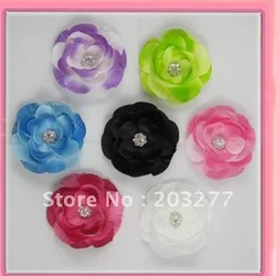 Free shipping!24pcs/lot 6cm New  double color lotus flowers with  rhinestones 6colors for your choice