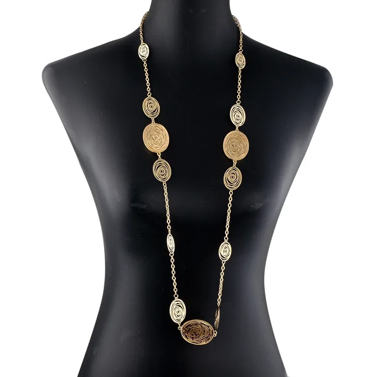 Attrtto, золотое ожерелье, s& Кулоны для женщин, модное овальное длинное ожерелье, винтажное ювелирное изделие, массивное ожерелье, цепочка SNE150003