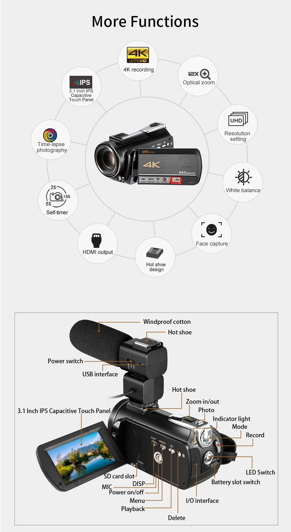 Winait Домашнее использование хорошее качество супер 4k Цифровая видеокамера с 12x оптическим зумом цифровая видеокамера