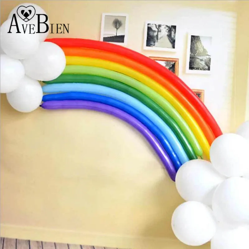 

AVEBIEN Rainbow Colors Strip Balloons 100pcs/lot Latex Balloons Birthday Decorations Party Ballon Decoration Rainbow Shape Set