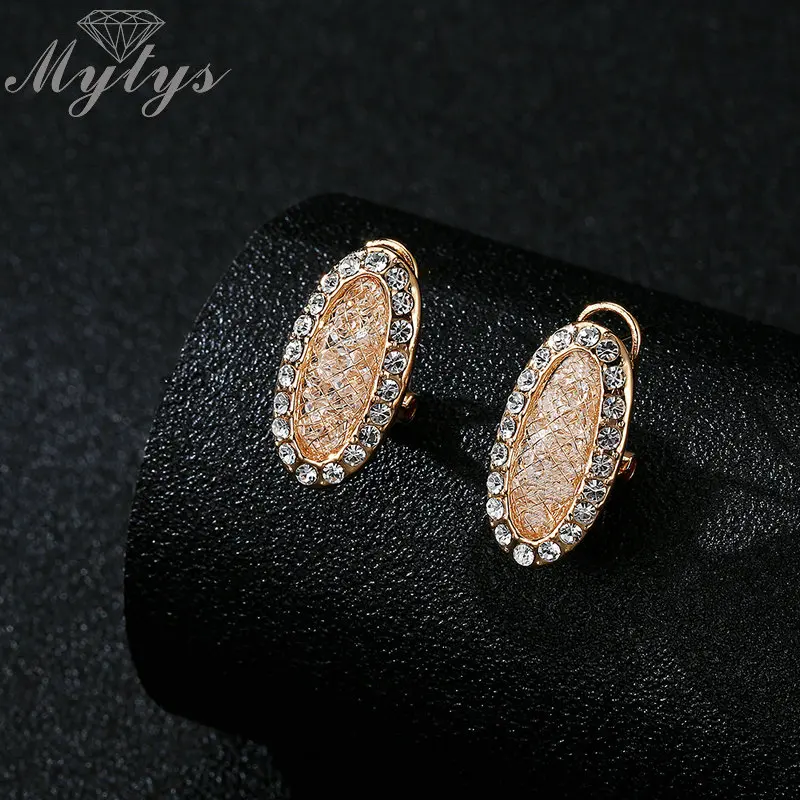 Mytys Wire Mesh Net Filled With Crystal Oval Earrings for Women Jewelry