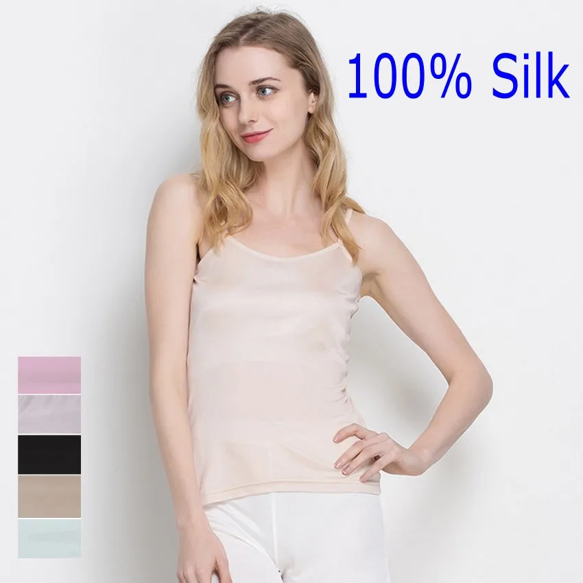 

100% Silk Basic Camisole Top Vest Shirt Sleepwear Adjustable Straps M-2XL HY118