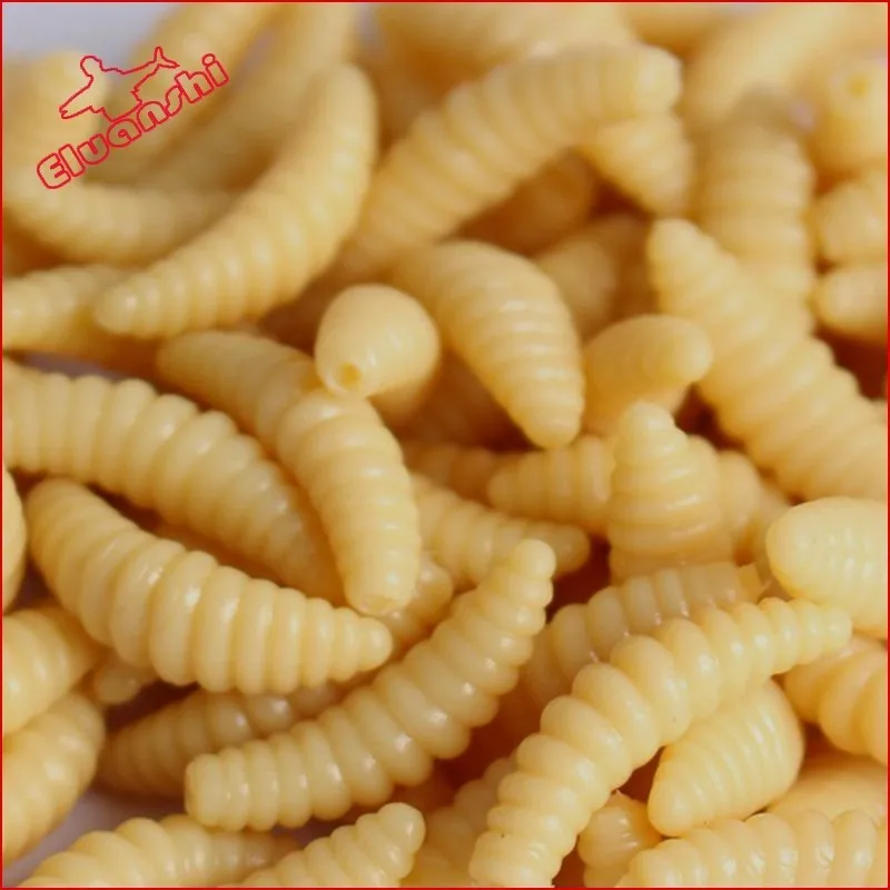 

100PCS soft worm fishing lure bait artificial Yellow materials Insect for 35mm trolling plastic shad shrimp jointed silicone