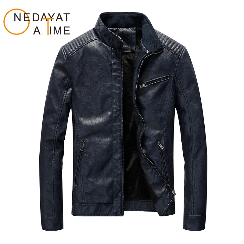 

2018 New Fashion Autumn Male Leather Jacket Plus Size 3XL Black Brown Mens Stand Collar PU Coats Leather Biker Jackets17072A
