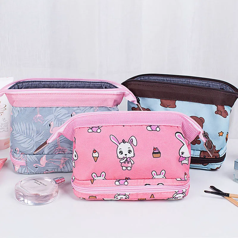 Новая портативная косметичка с Фламинго двойная дорожная стерео Косметичка женская сумка для хранения моечная сумка