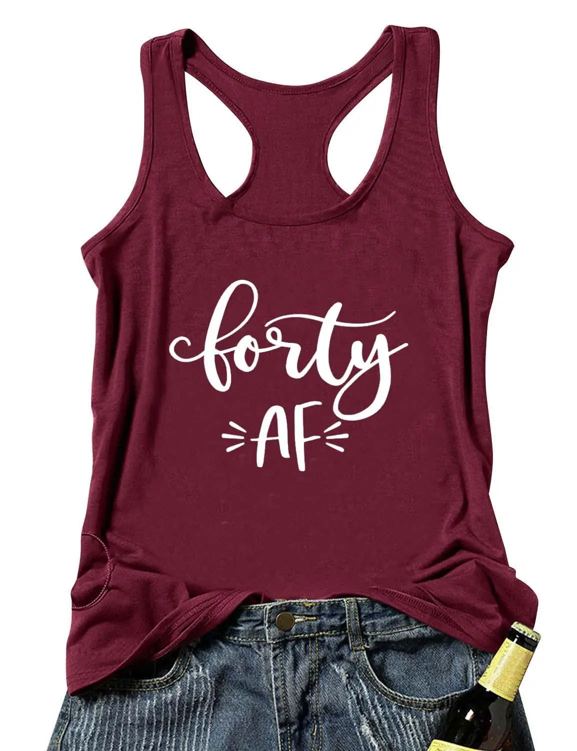wine red-white text Майка Forty AF, буквенный лозунг, летняя, забавная, повседневная, женская, безрукавка, 40, для дня рождения, вечеринки, дня рождения, Круизная рубашка - Цвет: wine red-white text