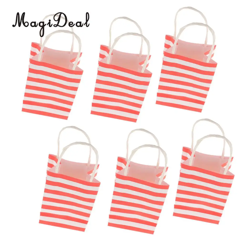 6pcs Paper Striped Candy Gift Bags Handle Tote Bag Party Favors  