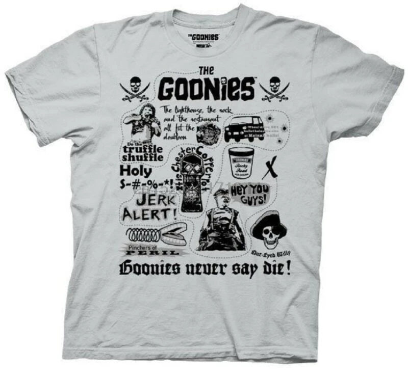 

Adult Silver Grey Movie The Goonies Spolier Quotes Treasure Map T-shirt Tee
