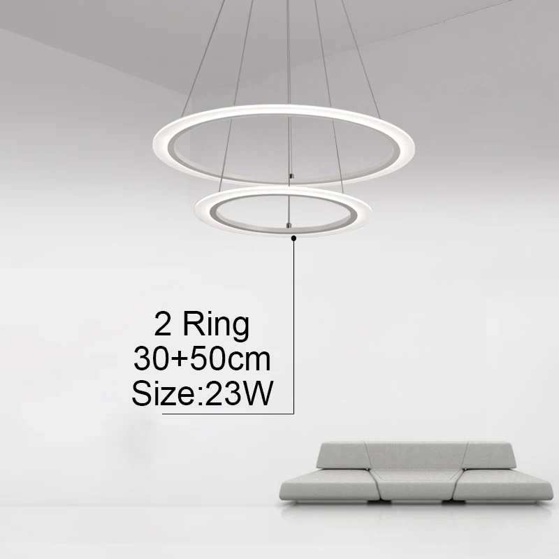 2 Ring D30 50cm Современная светодиодная сверкающая люстра акриловое кольцо для гостиной Светодиодная лампа из нержавеющей стали подвесная Осветительная Арматура регулируемая люстра - Цвет абажура: 2 Ring D30 50cm