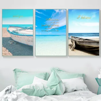 

Blue Sky Sea Beach Ship Landscape Wall Art Canvas Painting Nordic Posters And Prints Decoration Pictures For Living Room Decor