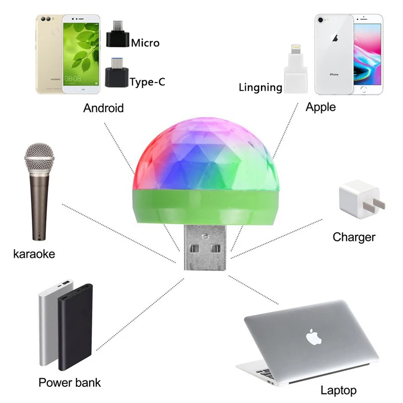USB 5 в постоянного тока цветной сценический свет музыкальное управление