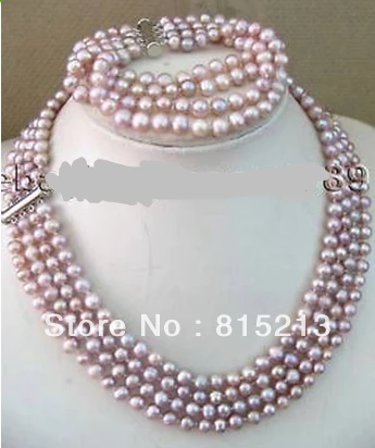 

FREE SHIPPING>>>@@ > N820 4strds 6-7mm purple pearl necklace & bracelet free P&P