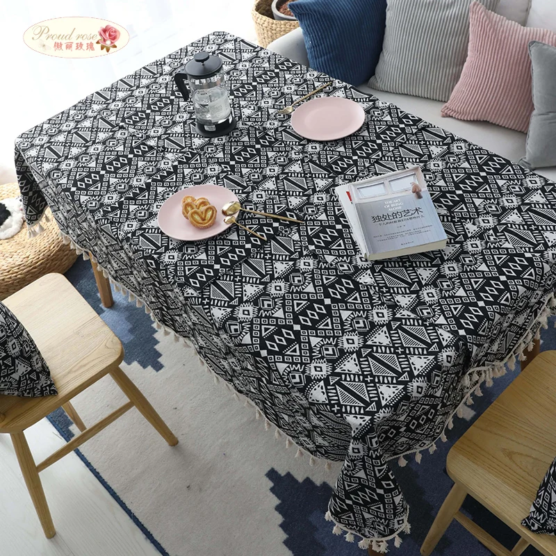 

Proud Rose Black Linen Table Cloth Table Runner Table Cover Table Mat Coffee Shop Decor Tablecloths Sofa Pillowcase