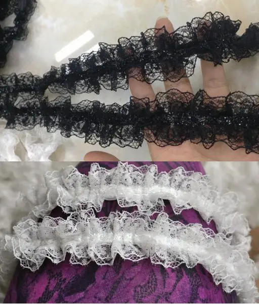

5 yards/lot Double Fabric Ruffle Lace Overlay Excipients Clothing Cuff Folds Lace Bottom Decorative Lace Trim