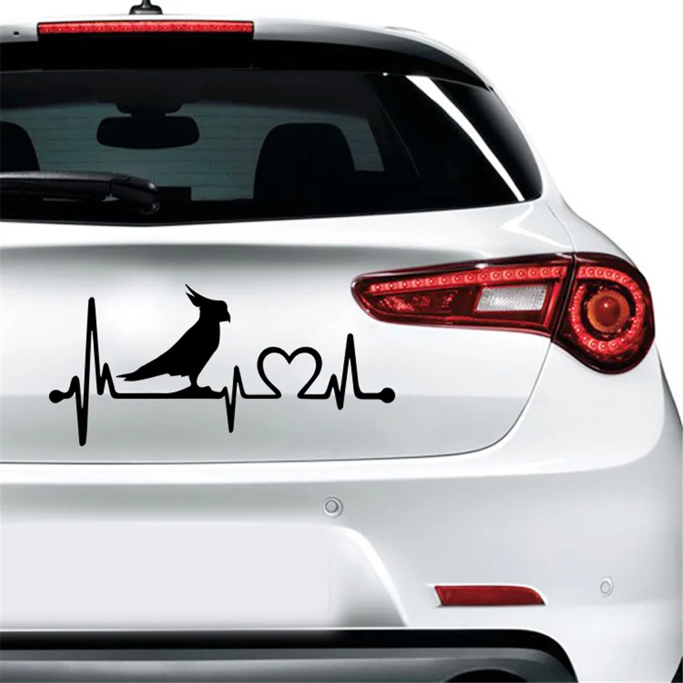 Car Styling BlackSilver Parrot Cockatoo Bird Heartbeat Lifeline Car Sticker Car Styling BlackSilver 20.3cm9 (7)