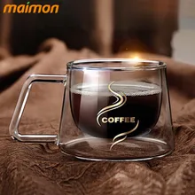 Термоизолированная двухслойная стеклянная чашка кофейного молока, кафе, Офисная многоразовая двухслойная чайная чашка, стеклянная кофейная кружка с ручкой 200 мл