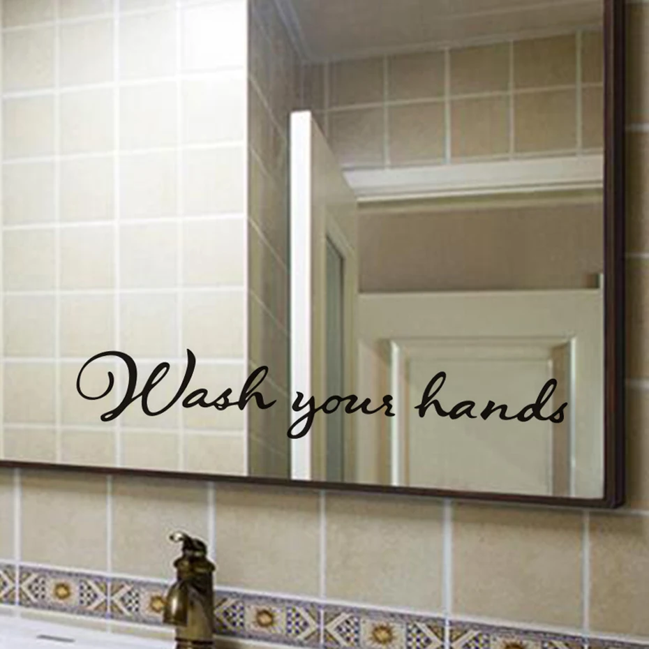 Wash Your Hands Mirror Wall Stickers Waterproof Art Mural Decals Vinyl