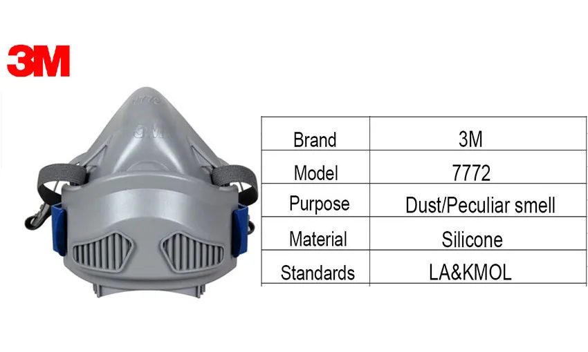 3 м 7772 полумаска для лица Респиратор маска против пыли LA& KMOL сертифицированная силиконовая защитная маска LT064