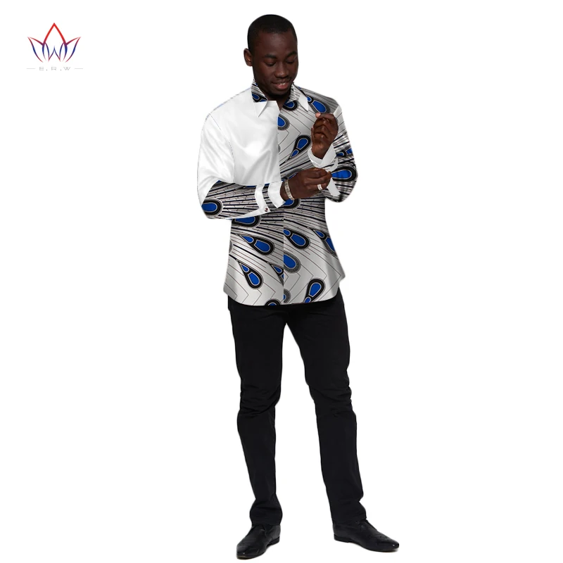 

New Autumn 2019 African Shirt for Men Dashiki Long Sleeve Plus Size African Clothes Patchwork Casual Style Men Shirt BRW WYN430
