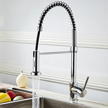 

Spring Style Chrome Finish Kitchen Mixer Faucet Pull Out Torneira All Around Rotate Swivel 2-Functions Water Outlet Mixer Tap