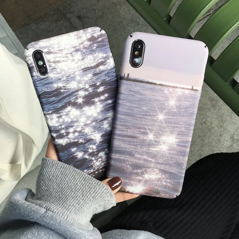 

Bling Shiny Hard PC Phone Case For iPhone X XR XS MAX Water Waves Printing Matte Back Cover For iPhone 8 7 6 6s Plus Capa Coque
