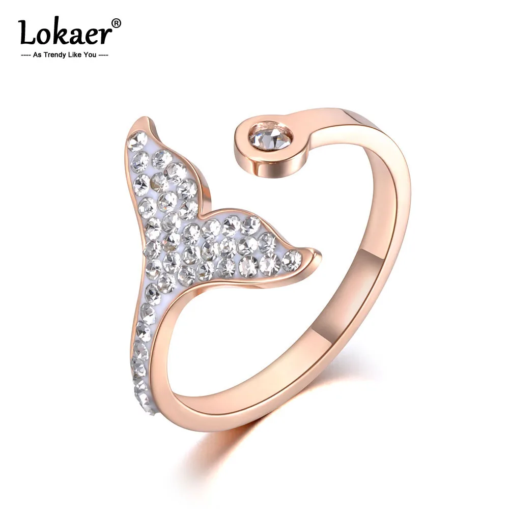 

Lokaer Trendy Stainless Steel Fishtail Clay Wedding Ring Rose Gold Micro Pave CZ Crystal Anniversary Rings For Women Girl R19030