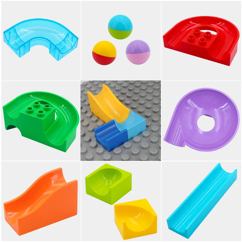 اللبنات اكسسوارات DIY الرخام سباق تشغيل متاهة الكرة المسار قمع بلاستيك الشريحة الطوب متوافق Legoingly Duploe كتلة