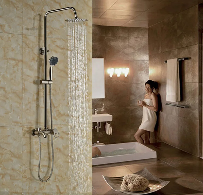 

Contemporary Brushed Nickle Shower Set Rainfall Shower Head With Hand Shower