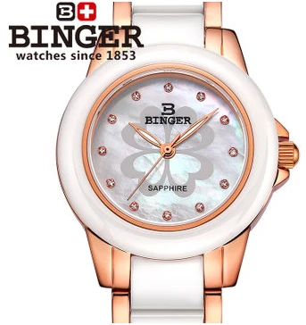 Switzerland Fashion Binger Flower Ceramic font b Watches b font font b Women b font Relogio