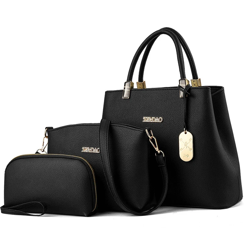 

3 PCS Women Leather Handbags Composite Bag Large Shoulder Bag Female Messenger Bag Purse Office Ladies Tote Bags For Women 2018