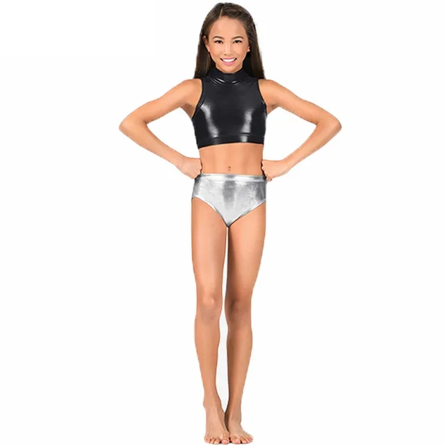 Girl Low Elastic Waistband Gold Silver Metallic Ballet Dance Shiny