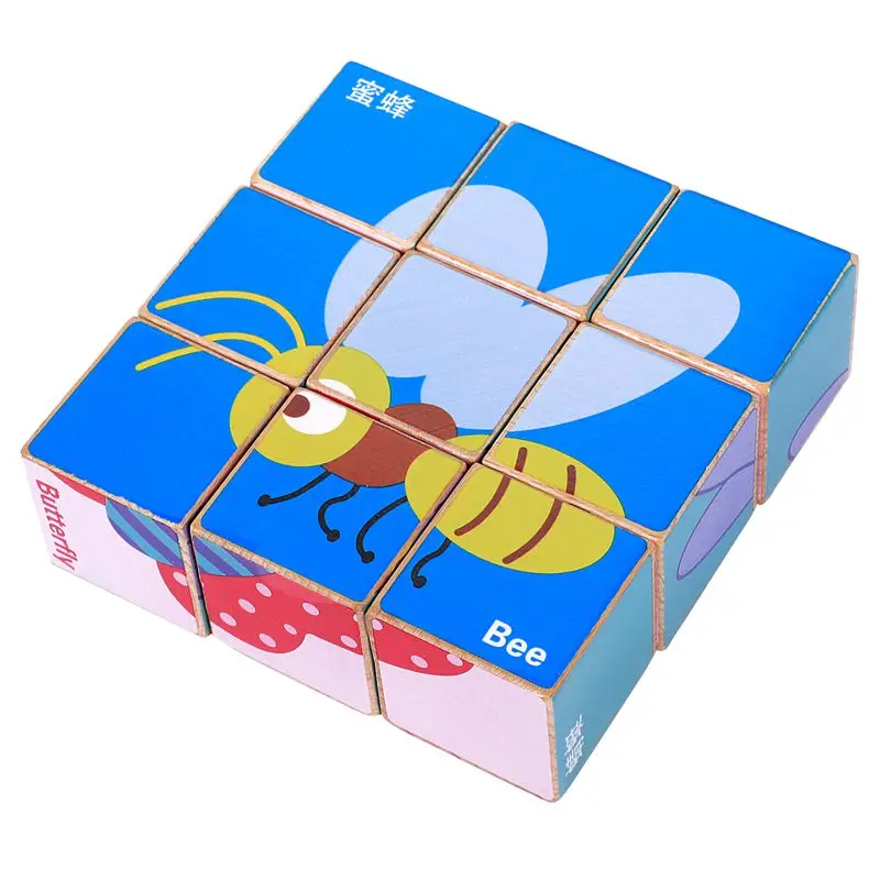 Multicolor MWZ Деревянные игрушки мультфильм шесть сторон живопись строительный блок 3D игрушки Дети Раннее Обучение Обучающие игрушки Jouet подарок на день рождения для ребенка - Цвет: Multicolor