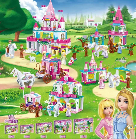 

New Princess Castle White Horse Beach Equestrian Training Courses Plastic Assembled Small Particle Building Blocks