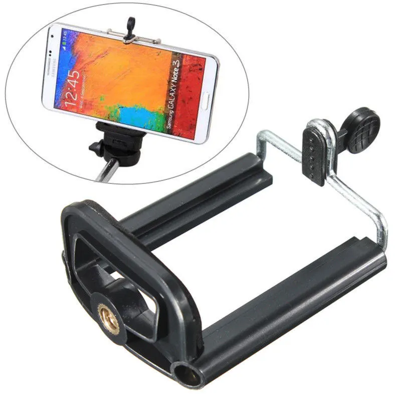 Universal Adjustable Clip Bracket Phone Holder Camera Tripod Mount Adapter Stretchable Rotating Selfie for Cell Phone Black