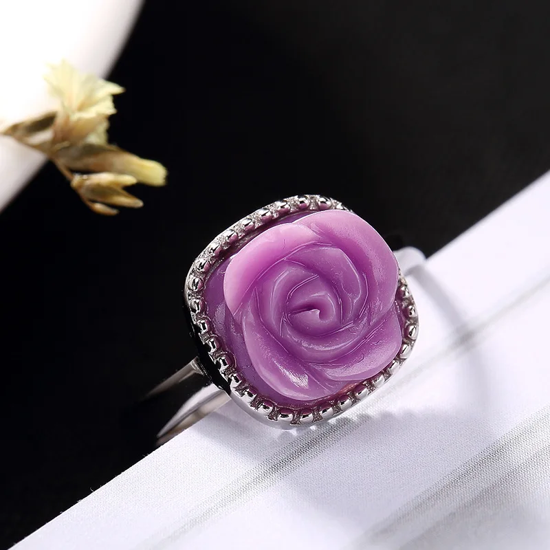 Серебряное кольцо S925 из чистого серебра с фиолетовой слюдой | Украшения и