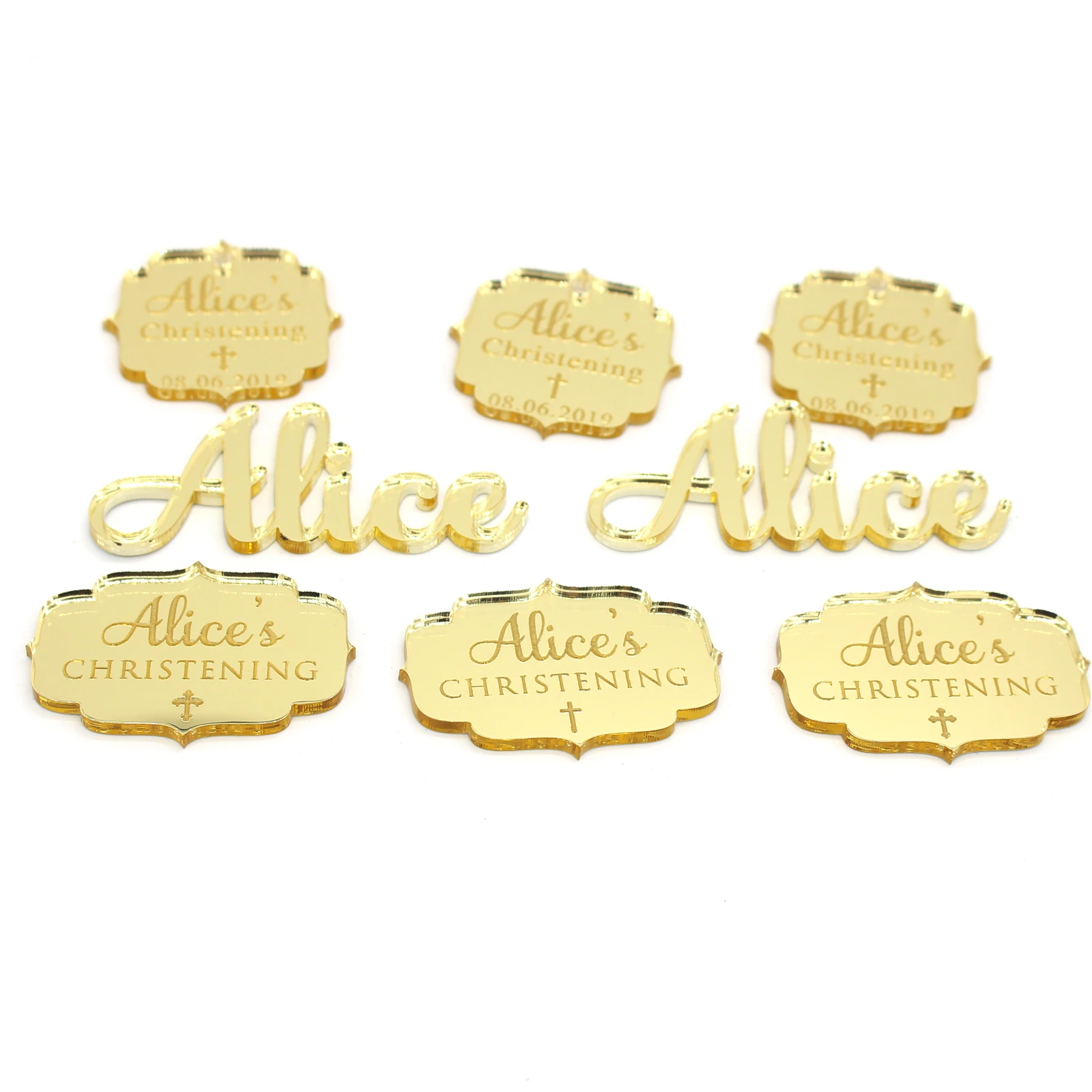 

12 Pieces Custom Chocolate Bars Plaque Gold Mirror Baby Shower / Christening & Baptism Cross Favor Tags Decorations