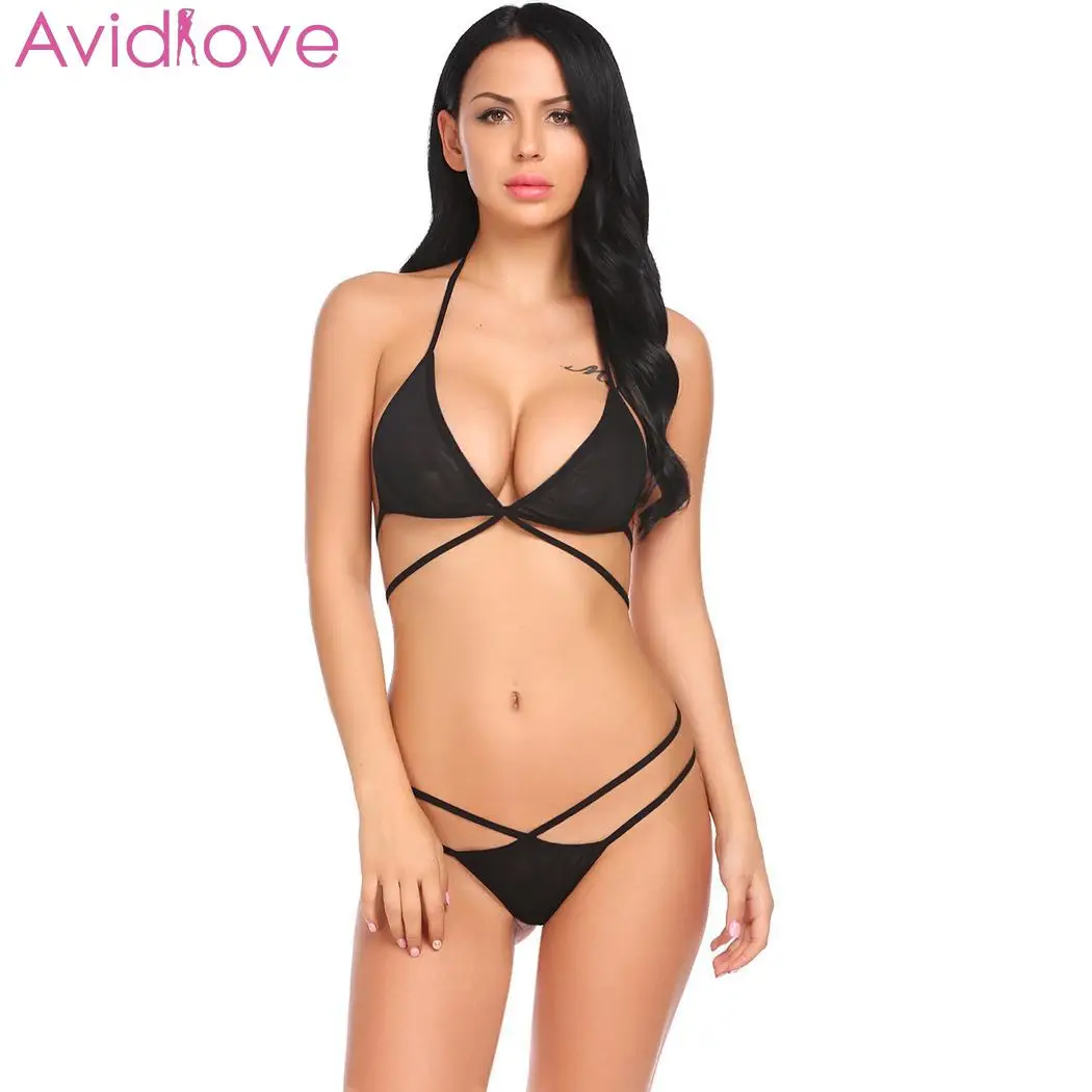 

Avidlove Women Pajamas Sexy Set Patchwork Halter Chemise Lingerie Lace G-string lenceria femenina