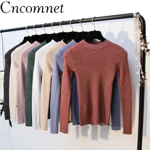 New 2019 Round Neck Warm Sweater Female Long Sleevesweater Female Knit Bright Line Sexy Slim Bottoming Shirt