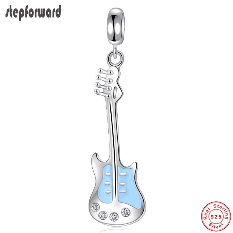 Женская подвеска для гитары из серебра 925 пробы с синей эмалью|pendant charms|be charmcharm