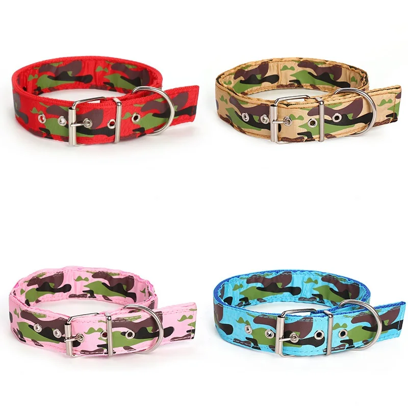 Nylon Camouflage Dog traction collar Thicken durable Pet collars metal