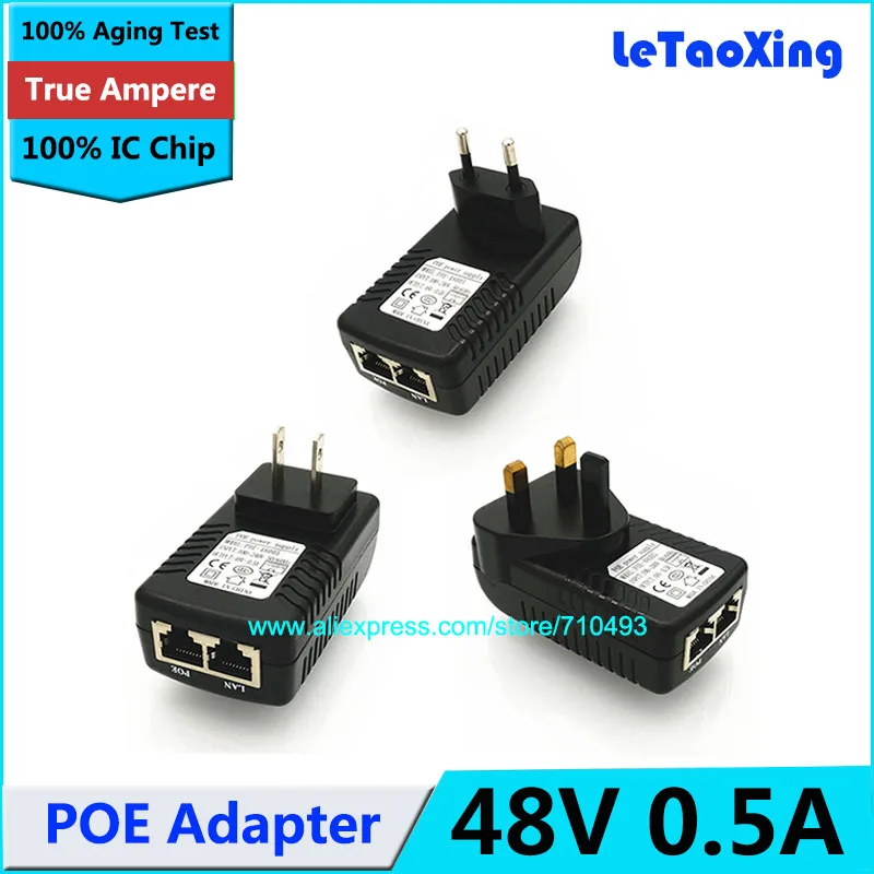 

DC 48V 0.5A POE Injector for CCTV IP Camera POE injector POE Switch Ethernet Adapter EU / UK / US