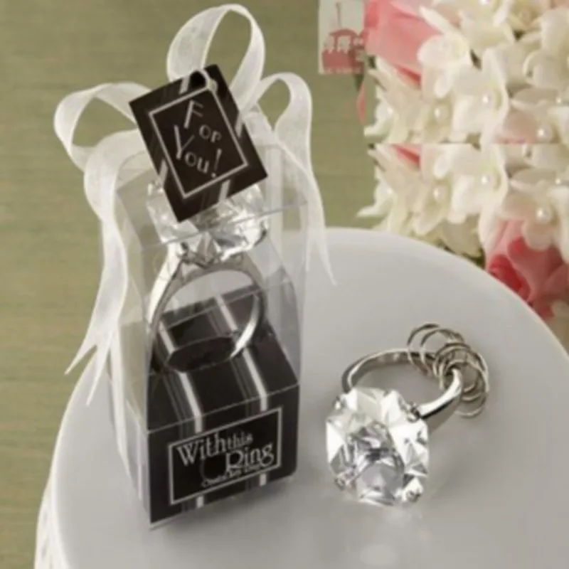 

(30pcs/Lot)FREE SHIPPING+With This Ring Crystal Keychain Ring in Clear Color Wedding Favors Keychain Party Giveaway For Guest