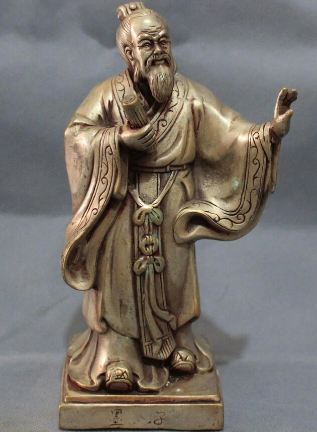 

S3693 8" Chinese Silver Literati Mo-tse Set Volume Teach Standing MoZi Up Hand Statue D0317