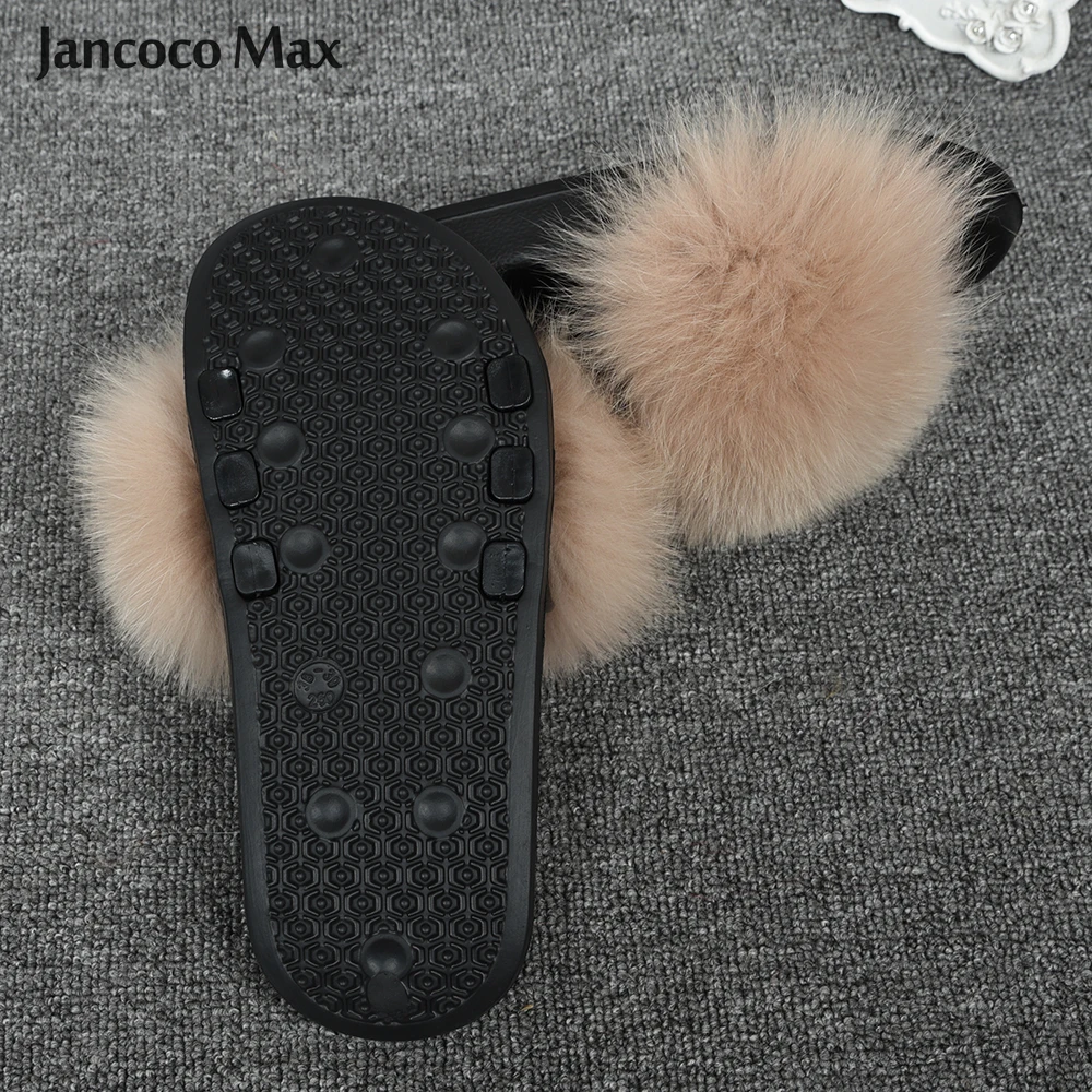 Jancoco Max/модные шлепанцы с натуральным лисьим мехом; женские шлепанцы; летние пляжные сандалии; Вьетнамки с натуральным мехом; S6043