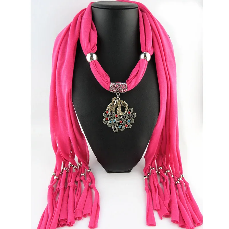 RUNMEIFA кулоны ожерелья шарф бренд цветной Железный сплав павлин кулон твердый шарф женские ювелирные изделия шарф - Окраска металла: 8