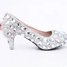 Beautiful Bridal Dress Shoes Crystal 6cm High Heel Wedding Dress Shoes Nightclub Party Prom Dress Shoes Rhinestone Shoes Pumps